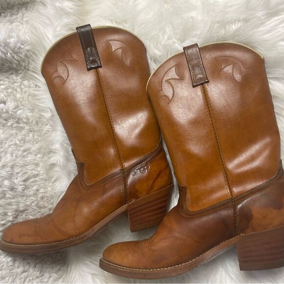 Vintage Dingo leather tan western cowboy Boots stitch accents SZ 10.5D main image 8